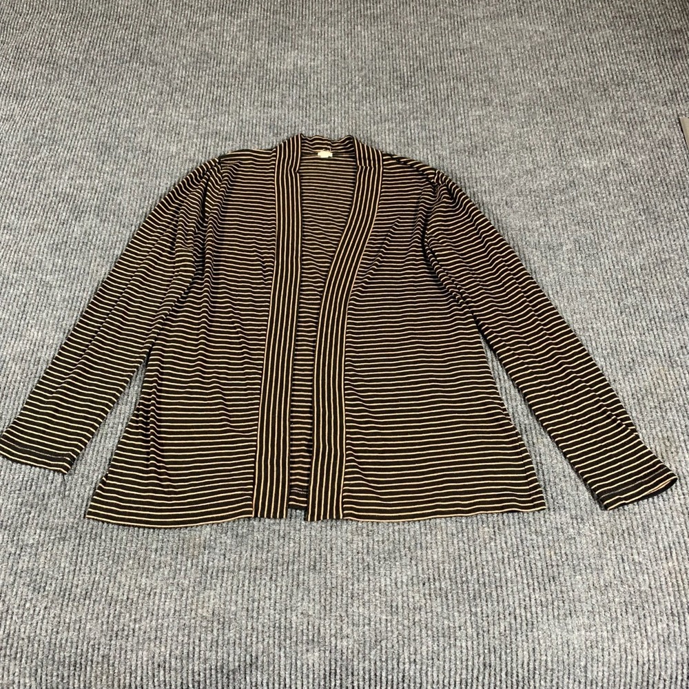 J Crew Sweater Womens Extra Large Black Striped Cardigan Open Front Lightweight